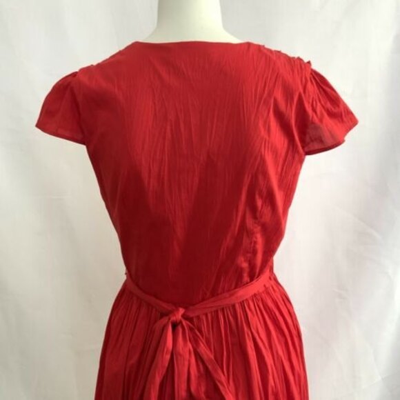 Calvin Klein Wrap Dress Red V-neck Ruffle Detail Cap Sleeve 6 - Picture 5 of 12
